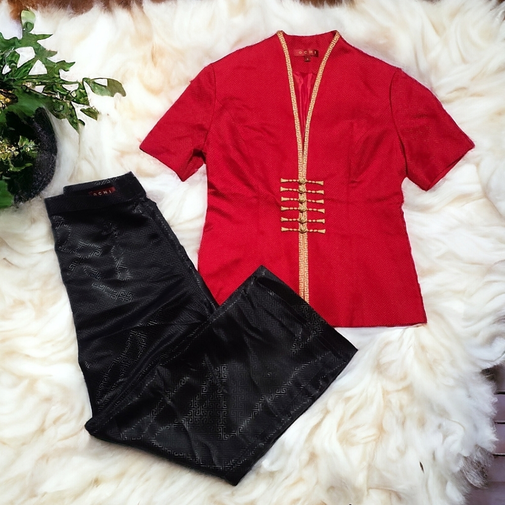 Ochi Women's Red Asian Top & Black Pants Size 8